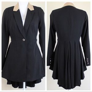VENUS NEW Long Ruffle Back Blazer Black & Tan